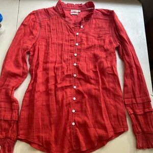 Faherty Red Button Down Shirt with Pintuck Pleats